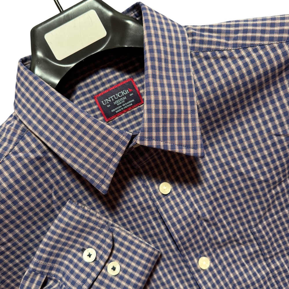 UNTUCKit Larkin Slim Fit Navy Plaid Button Down‎ Shirt Men's Medium